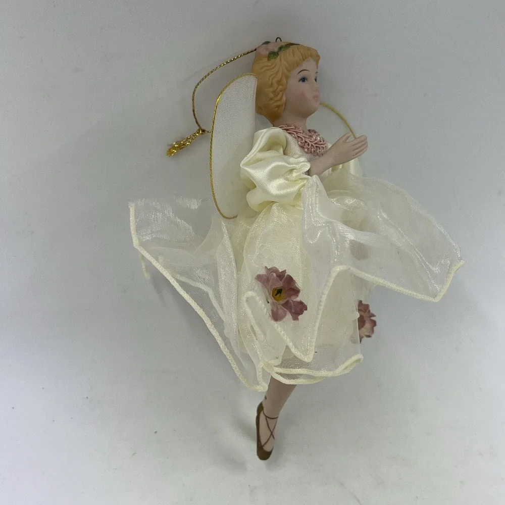 Kurt S‎ Adler Porcelain Angel Christmas Ornament Cream Pink Floral Dress J8873